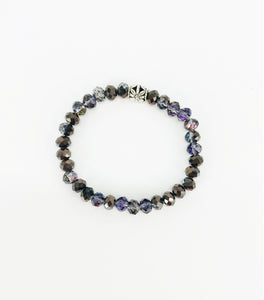 Metallic Gray & Purple Glass Bead Stretchy Bracelet