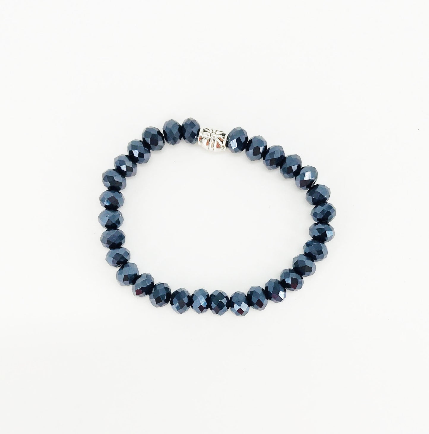Metallic Black Glass Bead Stretchy Bracelet