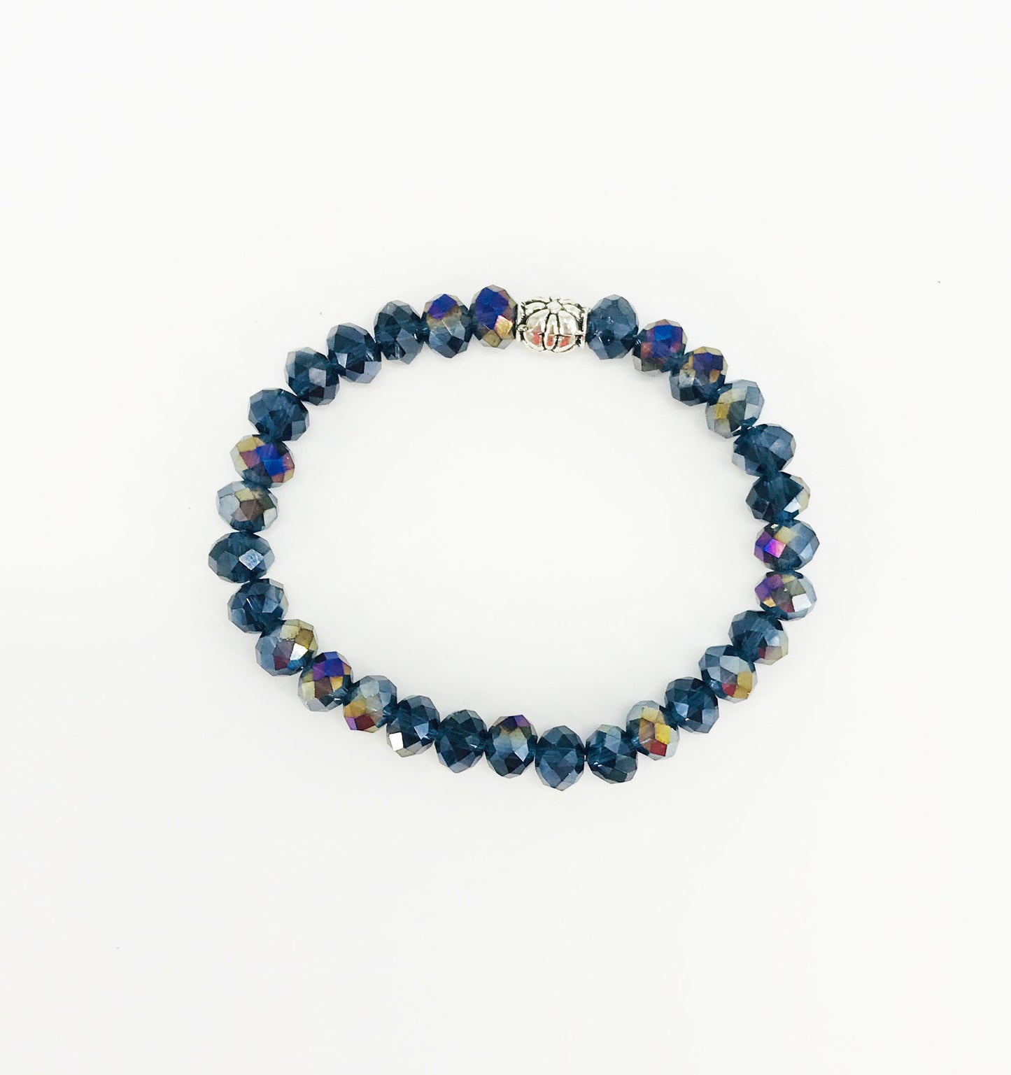 Electroplate Gray Glass Bead Stretchy Bracelet