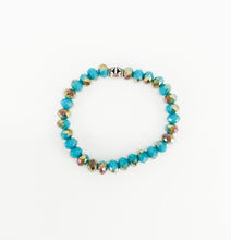 Load image into Gallery viewer, Aqua &amp; Bronze Glass Bead Stretchy Bracelet