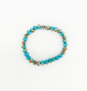 Aqua & Bronze Glass Bead Stretchy Bracelet