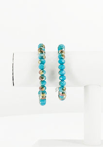 Aqua & Bronze Glass Bead Stretchy Bracelet