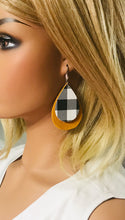 Load image into Gallery viewer, Mustard Suede Leather and Buffalo Plaid Leather Earrings - E19-1148