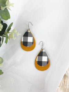 Mustard Suede Leather and Buffalo Plaid Leather Earrings - E19-1148