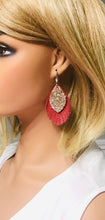 Load image into Gallery viewer, Red and Gold Glitter Genuine Leather Earrings - E19-1149