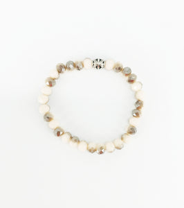 Opaque Beige Glass Bead Stretchy Bracelet