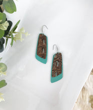 Load image into Gallery viewer, Aqua Leather and Turquoise Crocodile Leather Earrings - E19-1154
