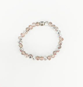 Pink & Silver Glass Bead Stretchy Bracelet