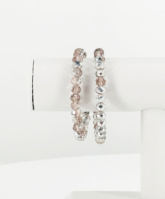 Pink & Silver Glass Bead Stretchy Bracelet