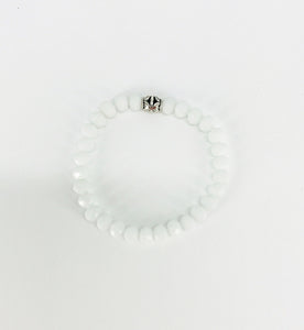 Matte White Glass Bead Stretchy Bracelet