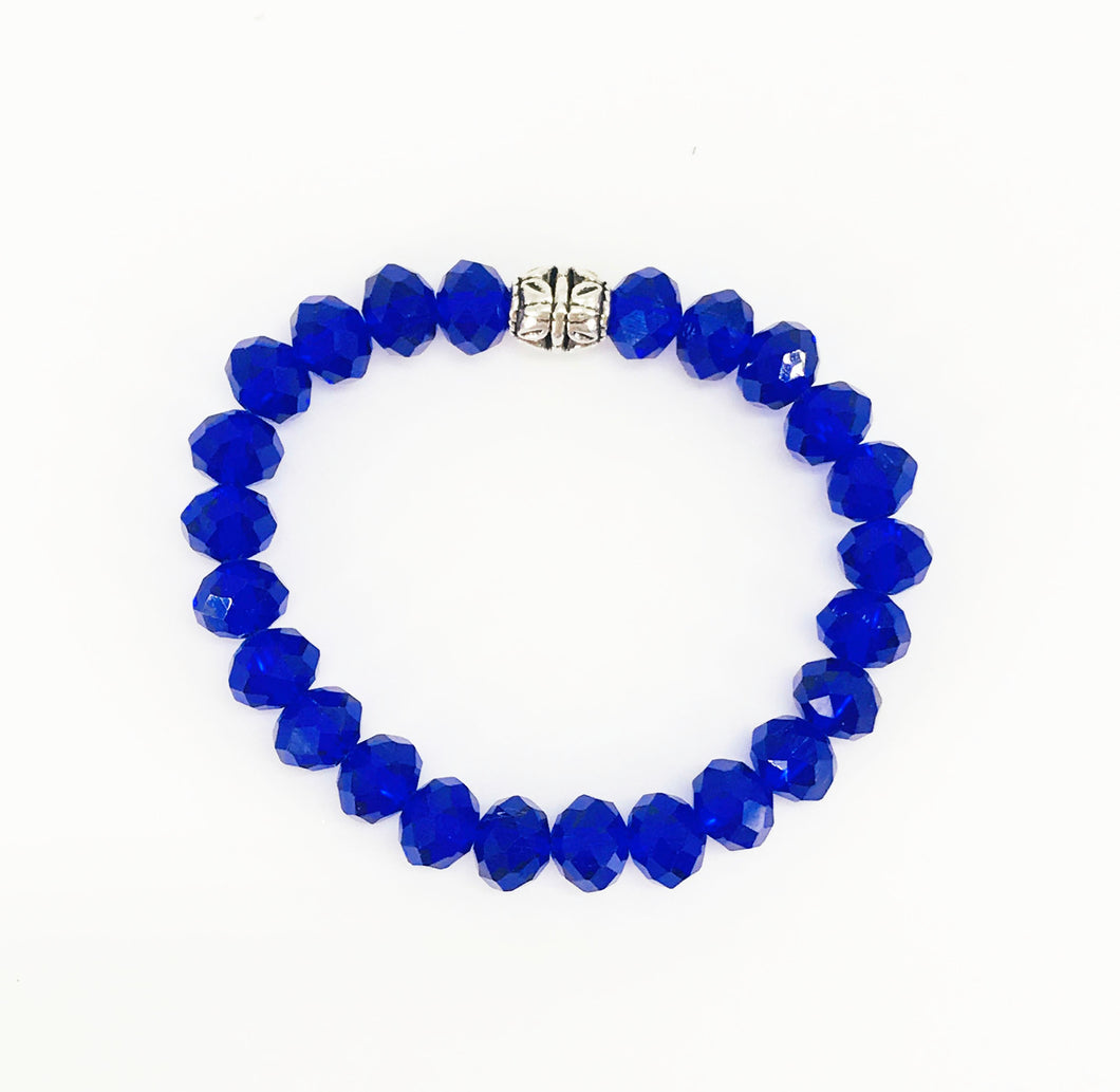 Dark Blue Glass Bead Stretchy Bracelet