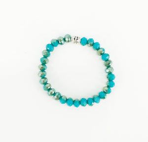 Aqua Glass Bead Stretchy Bracelet