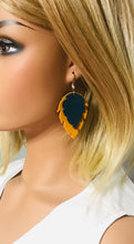 Load image into Gallery viewer, Mustard and Teal Suede Leather Earrings - E19-1165