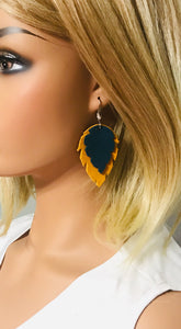 Mustard and Teal Suede Leather Earrings - E19-1165