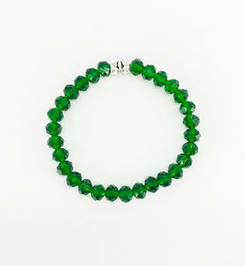 Dark Green Glass Bead Stretchy Bracelet