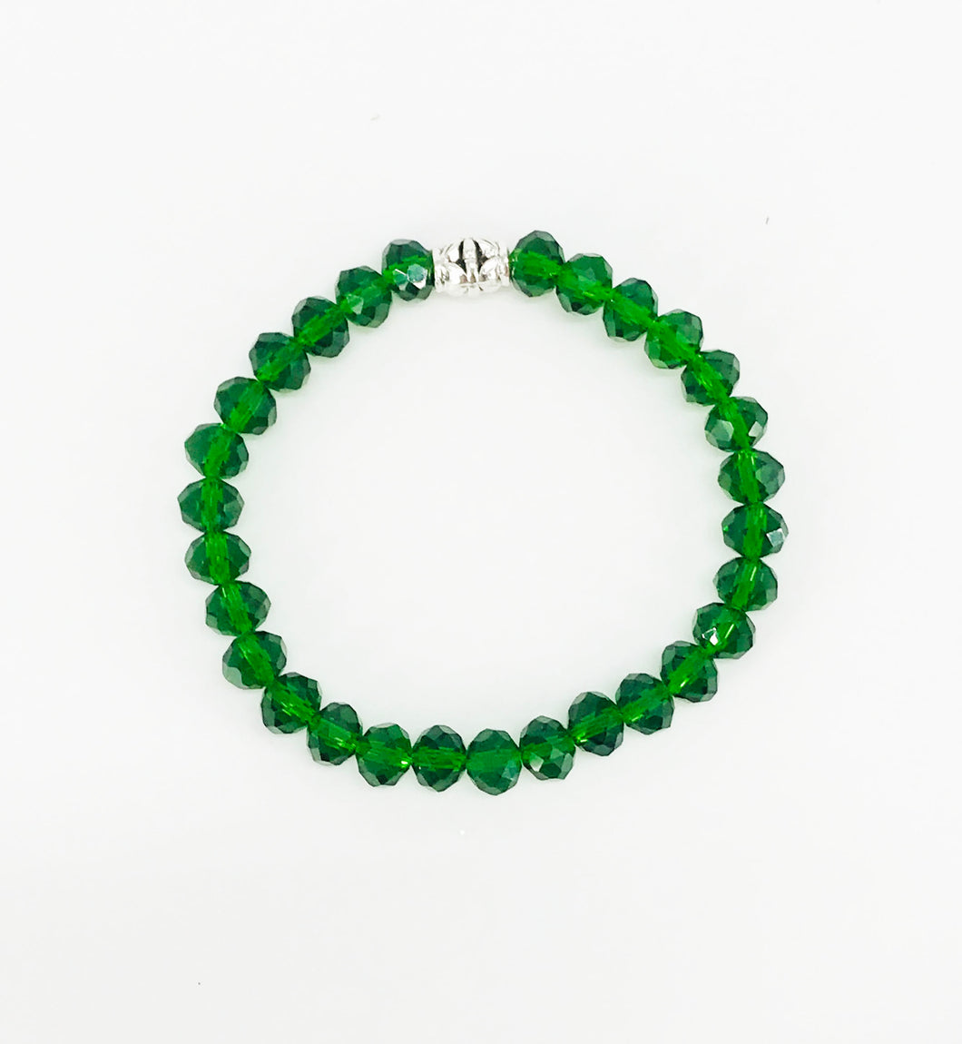Dark Green Glass Bead Stretchy Bracelet