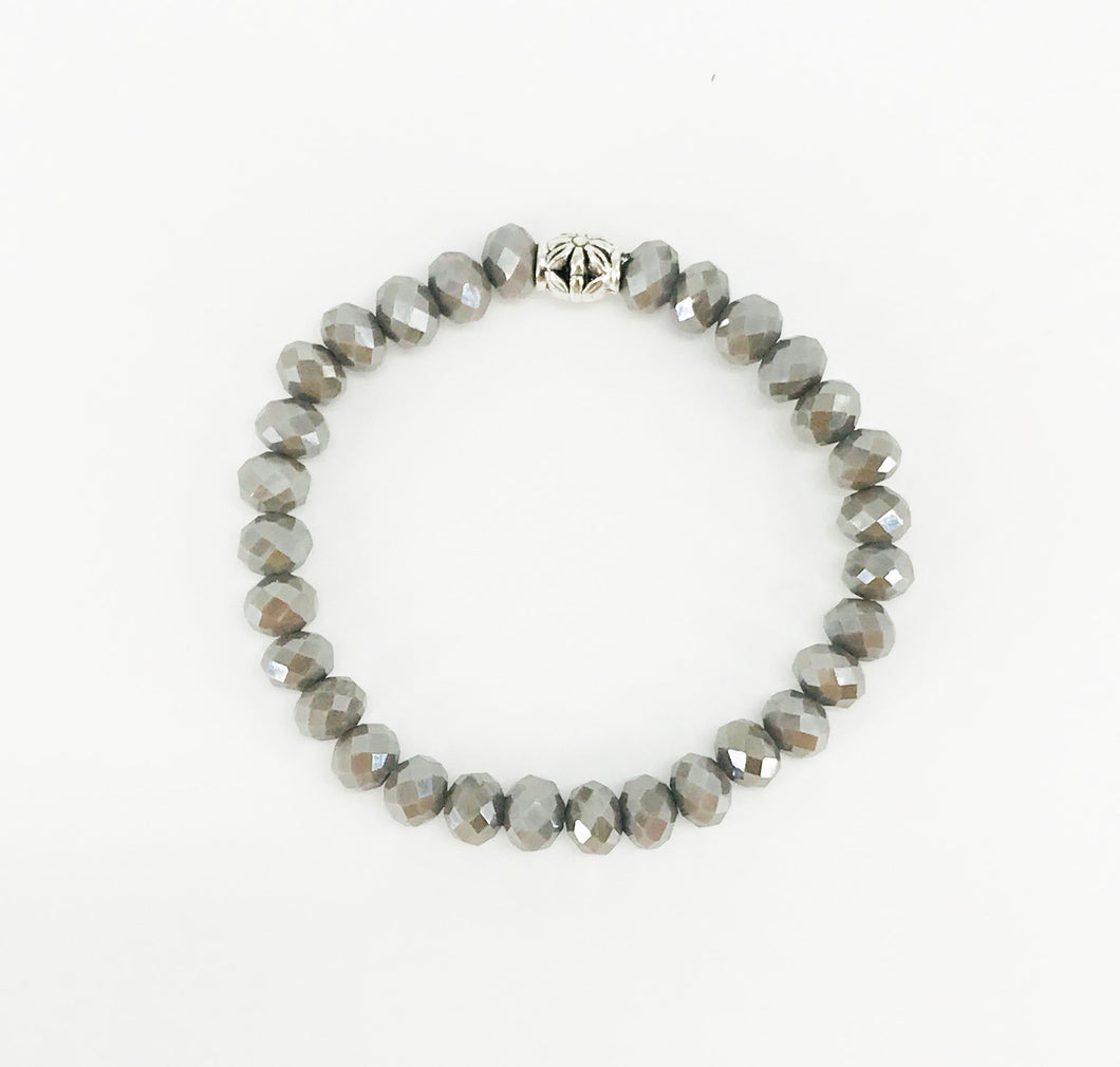 Dark Gray Glass Bead Stretchy Bracelet