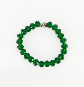 Dark Green Glass Bead Stretchy Bracelet