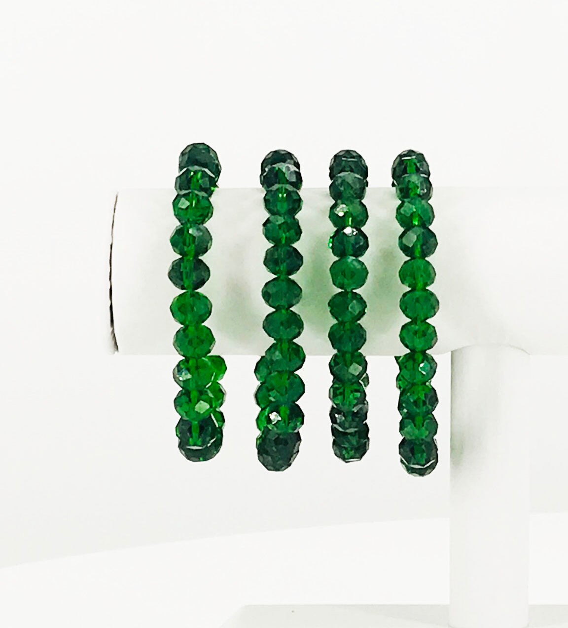 Dark Green Glass Bead Stretchy Bracelet