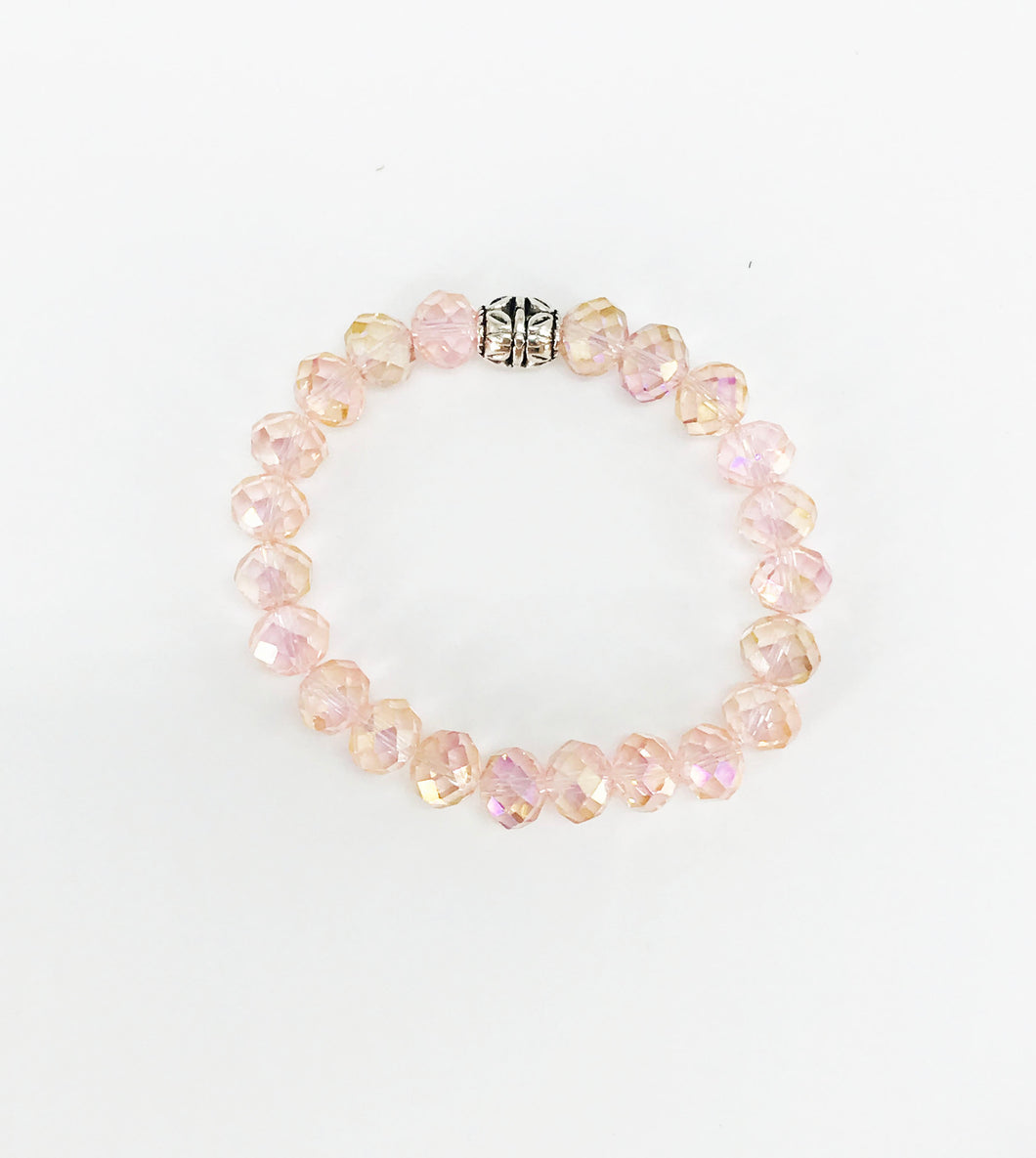 Pink & Gold Glass Bead Stretchy Bracelet