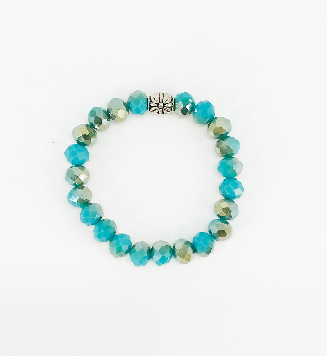 Aqua Glass Bead Stretchy Bracelet