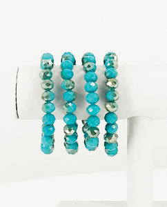Aqua Glass Bead Stretchy Bracelet