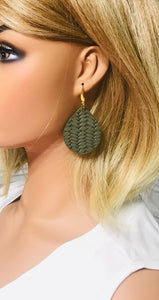 Olive Green Braided Fishtail Leather Earrings - E19-1194