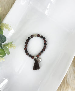 Natural Gemstone and Tassel Stretchy Bracelet