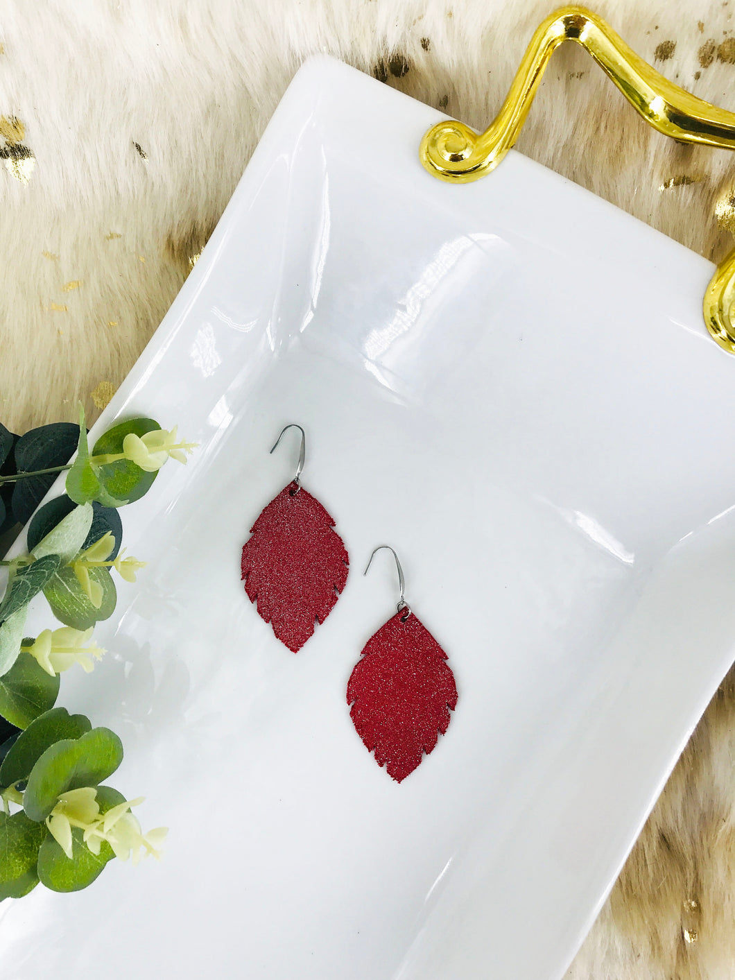 Crimson Dazzle Leather Earrings - E19-1216