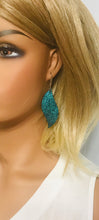 Load image into Gallery viewer, Light Turquoise Blue on Black Leather Earrings - E19-1217