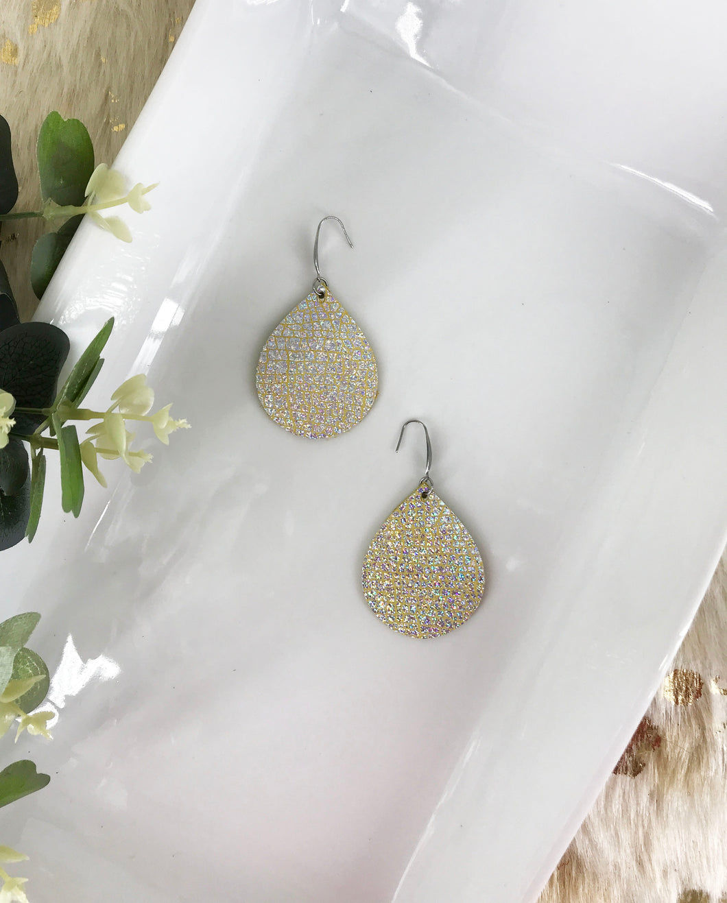 Silver Halo on Banana Leather Earrings - E19-1226