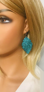 Turquoise Blue on Black Leather Earrings - E19-1228