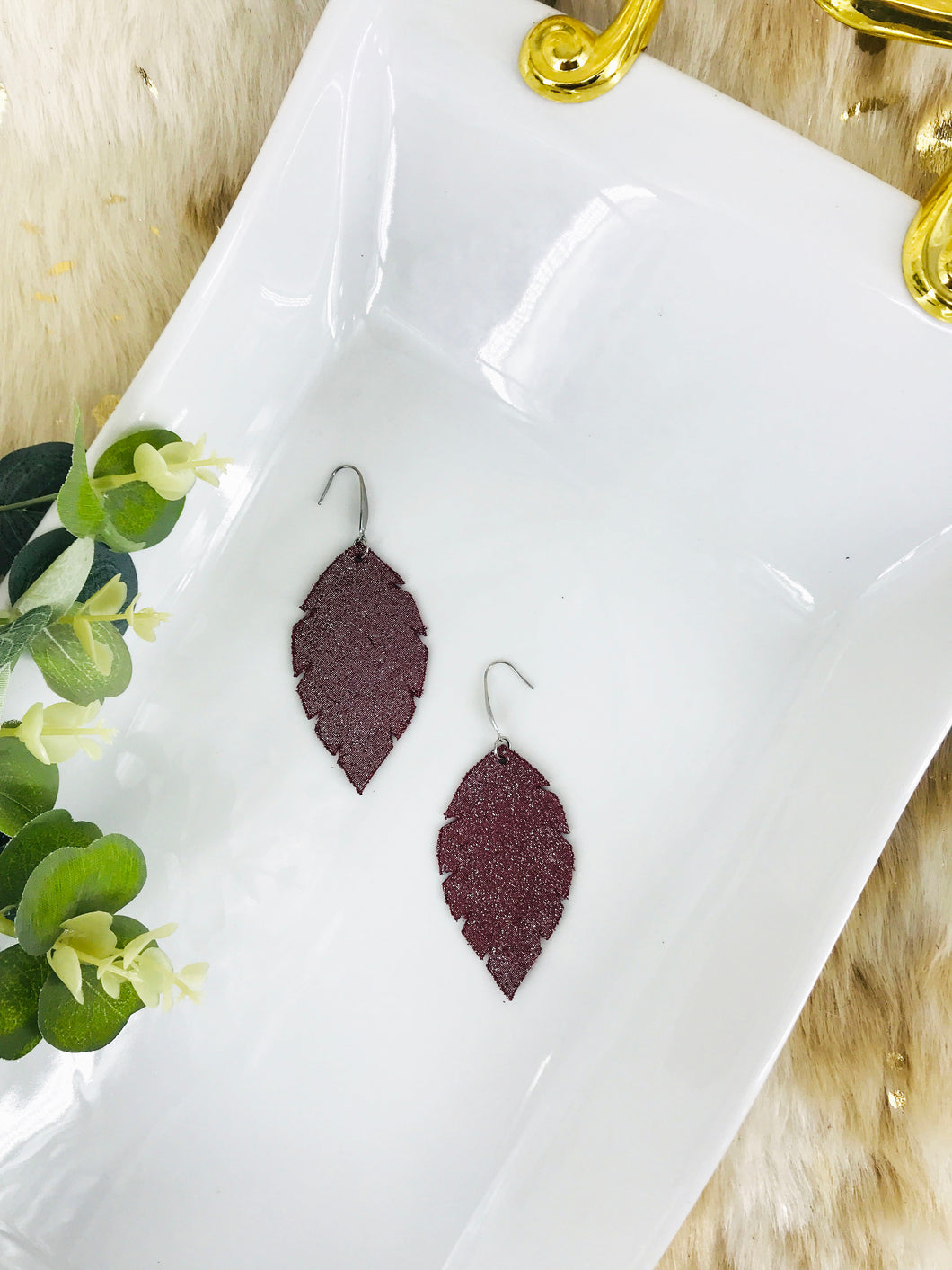 Dark Raspberry Leather Earrings - E19-1229