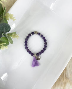 Natural Gemstone and Tassel Stretchy Bracelet