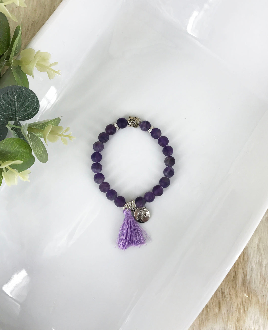 Natural Gemstone and Tassel Stretchy Bracelet