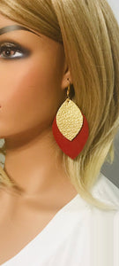 Pebbled Gold Leather Over Red Suede Leather Earrings - E19-1268