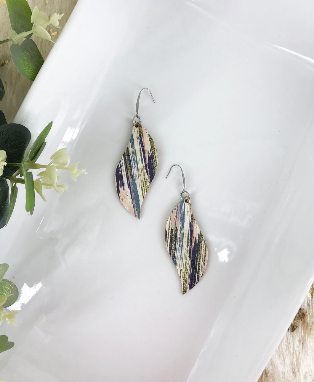 Muse Striped Cork Leather Earrings - E19-1273