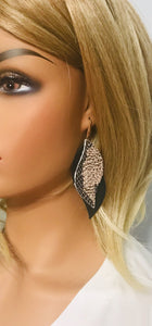 Metallic Leather Snake Skin and Black Leather Earrings - E19-1292