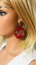 Load image into Gallery viewer, Red Leather &quot;Mama Bear&quot; Cheetah Print Earrings - E19-1309