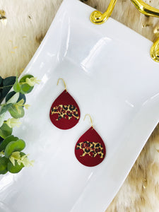 Red Leather "Mama Bear" Cheetah Print Earrings - E19-1309