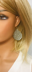 Metallic Grey and Gold Polka Dot Leather Earrings - E19-1315