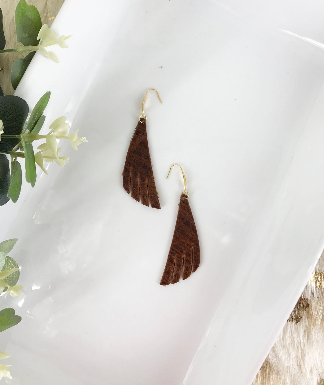 Whisky Brown Leather Earrings - E19-1322