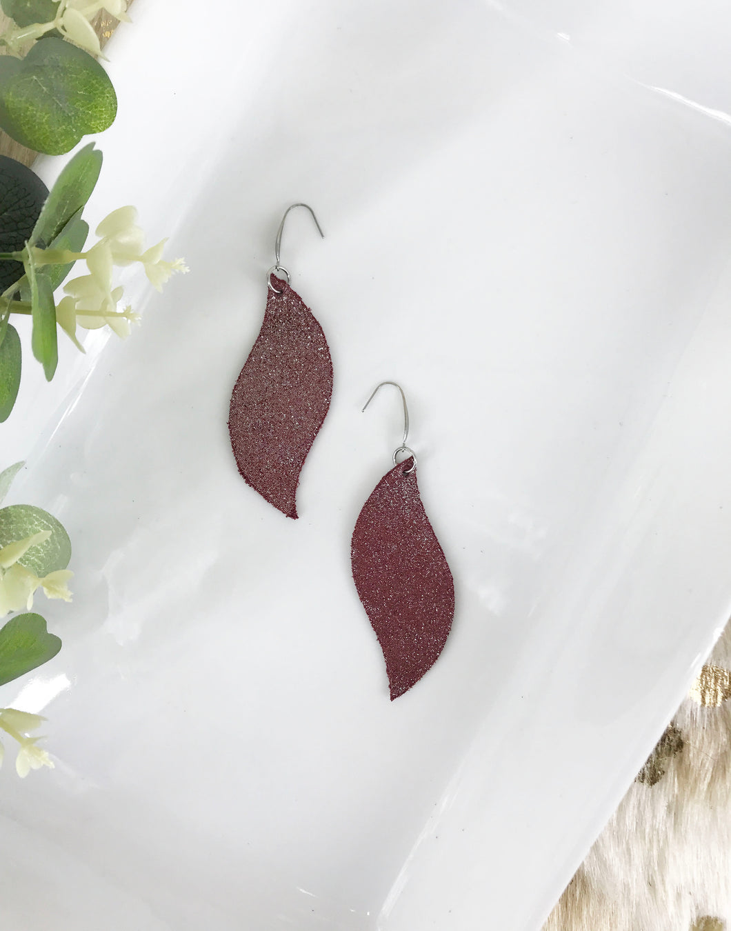 Dark Raspberry Dazzle Leather Earrings - E19-1328