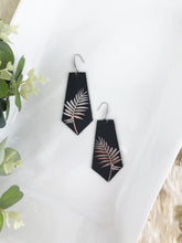 Load image into Gallery viewer, Genuine Black Leather Palm Leaf Earrings - E19-132