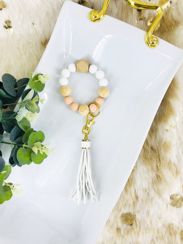 Wood and Silicon Bead Bracelet Keychain - K133