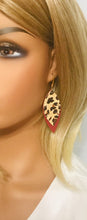 Load image into Gallery viewer, Cranberry Leather and Banana Leopard Leather Earrings - E19-1347