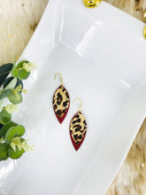 Load image into Gallery viewer, Cranberry Leather and Banana Leopard Leather Earrings - E19-1347