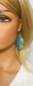 Turquoise Python Snake Leather Earrings - E19-1351