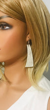 Load image into Gallery viewer, Striped Silver on Beige Metallic Leather Earrings - E19-1352
