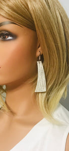 Striped Silver on Beige Metallic Leather Earrings - E19-1352